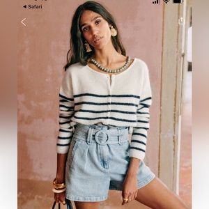 Sezane Gaspard Cardigan Ecru/Navy  Stripe